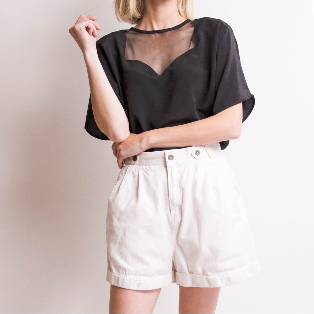 Vintage 80s black minimal boxy sheer print top